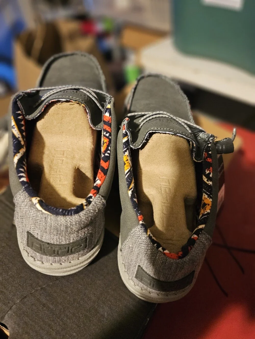 Hey Dude Wally Recycled Leather Quarry Charcoal Grey M7 or W9 Lil Fraying In Fro